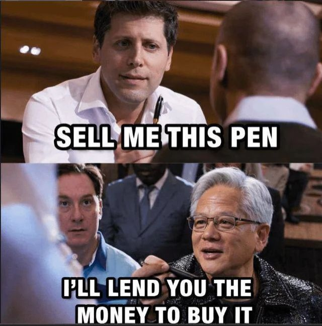 Meme da Wolf of Wall Street. Altman: Vendimi questa penna - Huang: ti presto io i soldi per comprarla